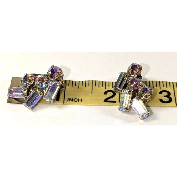 Vintage AB Rhinestone Baguette and Round Faceted Earrings - Picture 4 of 9